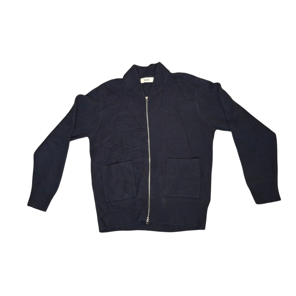 Buck Mason Navy Blue 100% Merino Wool Full Zip Cardigan Sweater BM16183.763 EUC
